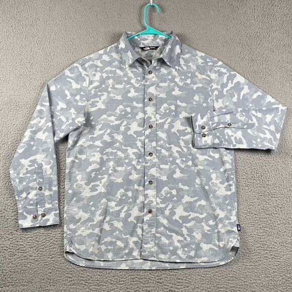 The North Face Button Up Shirt Men's Large Gray Camouflage Outdoors Work Hiking - Picture 1 of 8